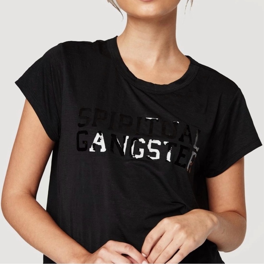 Spiritual Gangster Black Crop Boxy Tee EUC Oversized Relaxed Fit